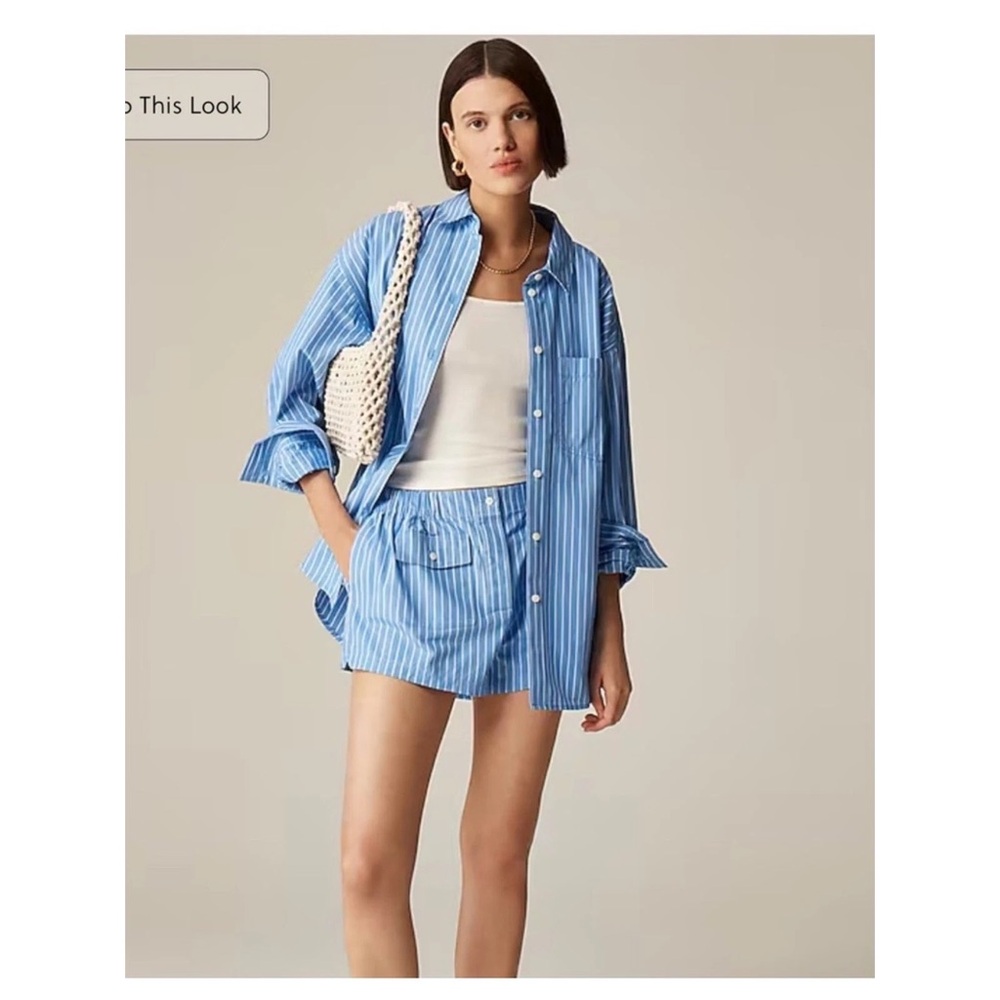 Light Blue Striped Button-Up Shirt and Shorts Set
